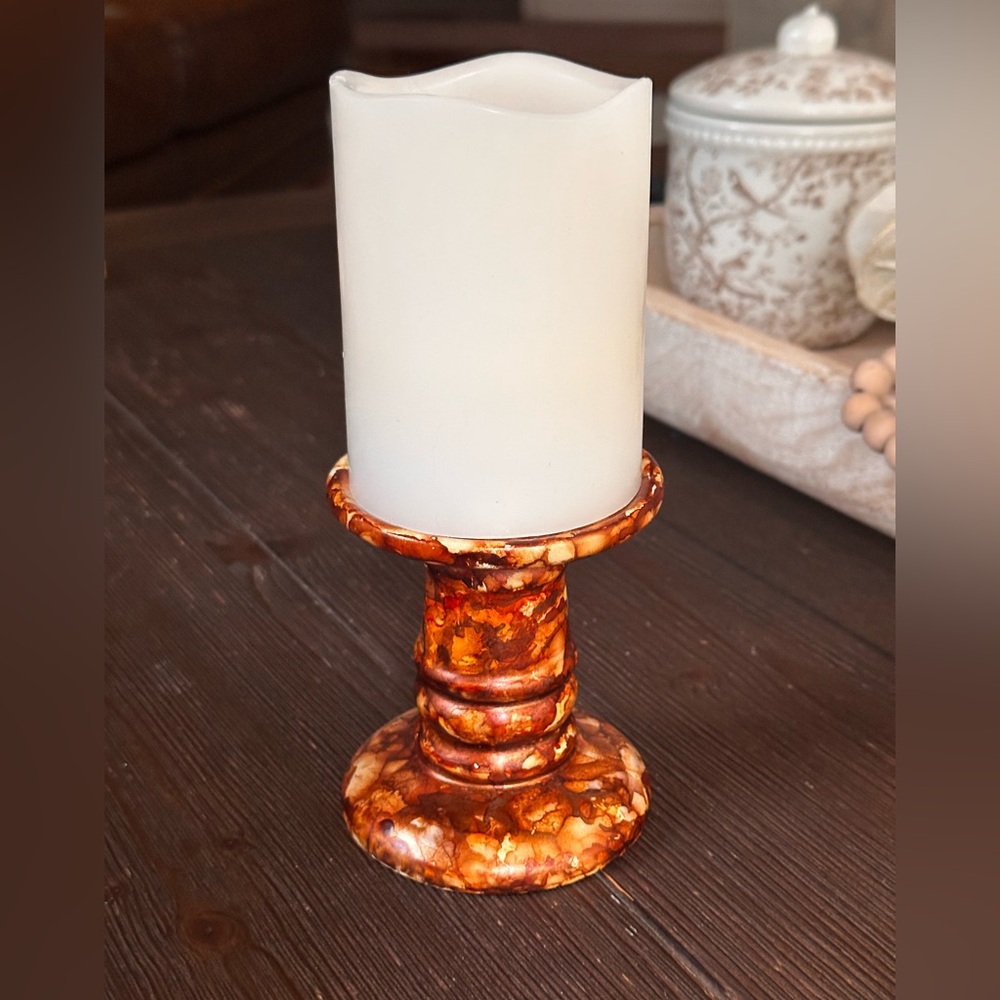 Hand crafted rustic Marble look ceramic Candle Holder shades of Brown - Picture 3 of 9